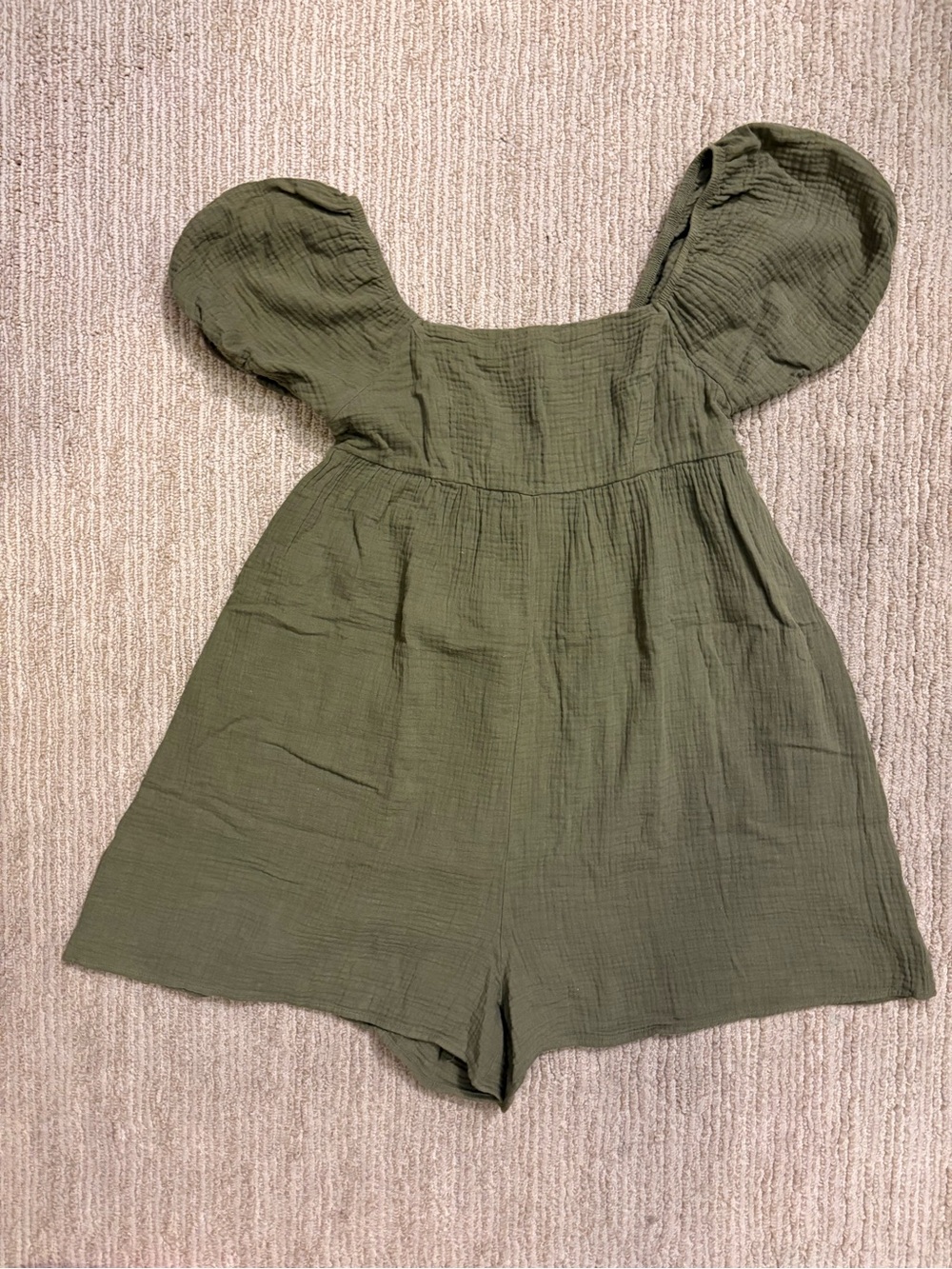 La Hearts Olive Puff Sleeve Romper
